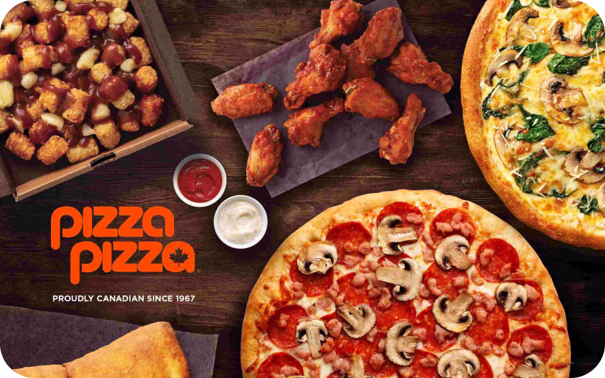Pizza Pizza slice and sides showcasing the brand’s classic Canadian menu