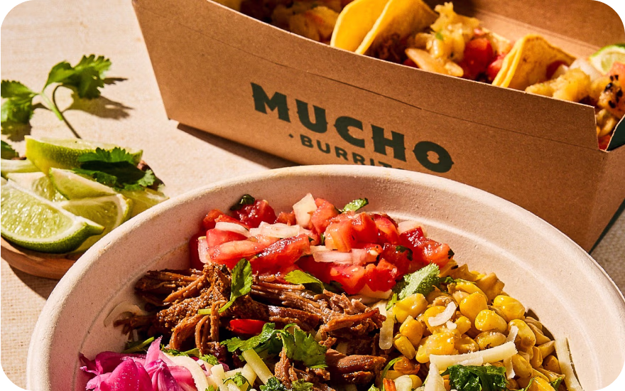 MUCHO Burrito dish with fresh ingredients, bold flavors, and customizable Mexican-inspired toppings.