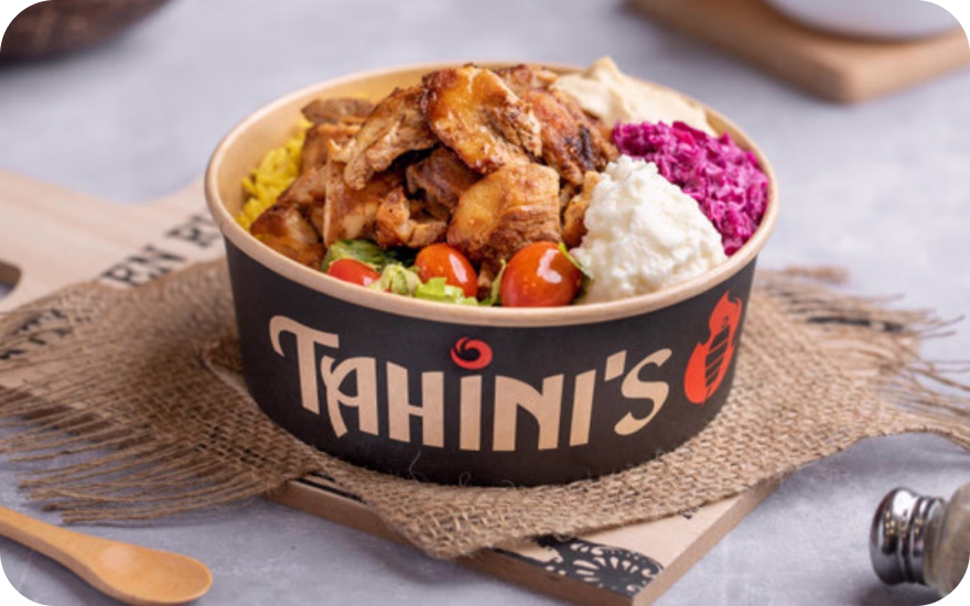 Tahini’s Mediterranean fusion bowl with shawarma, fresh toppings, and bold sauces.