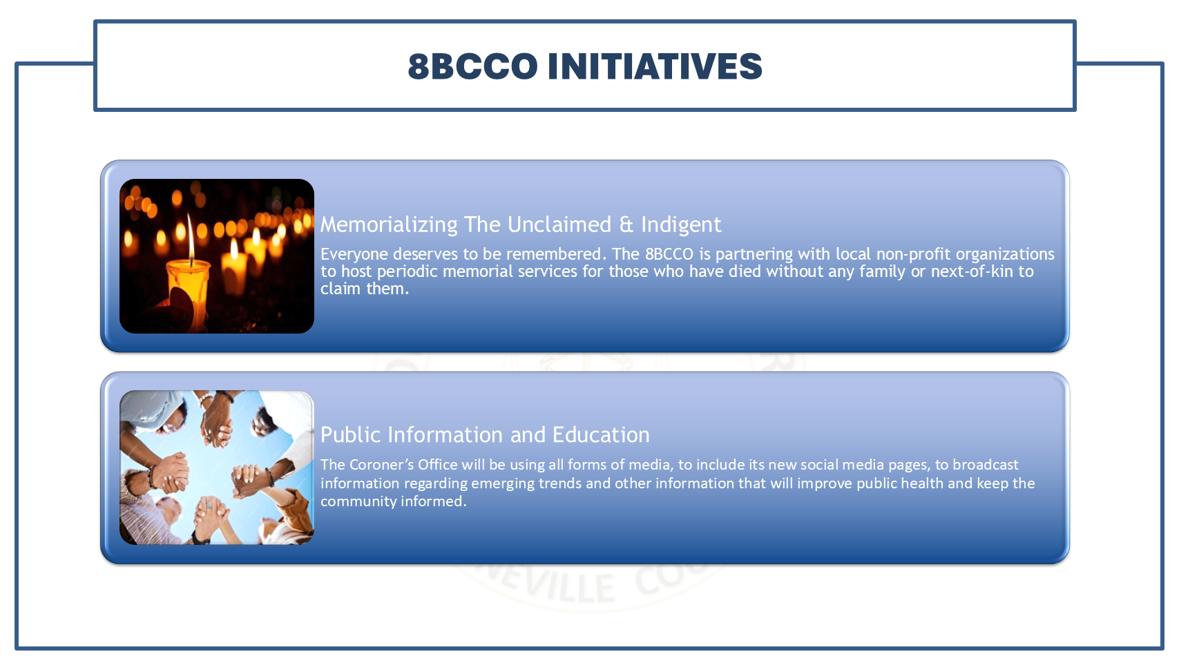 Coroner's office initiatives