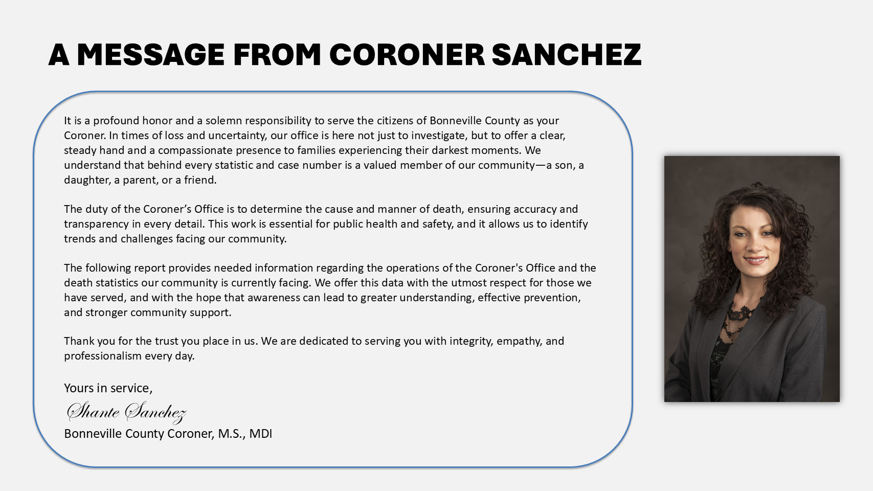 A message from Coroner Sanchez