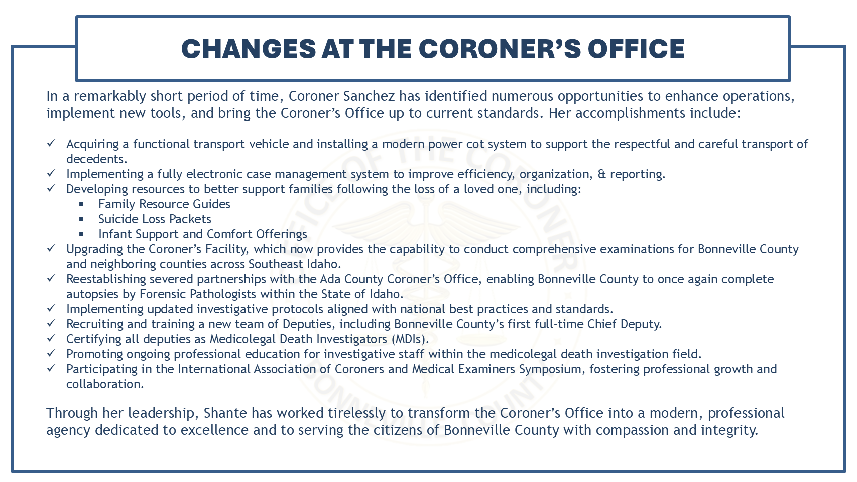 Changes at the Coroner's office