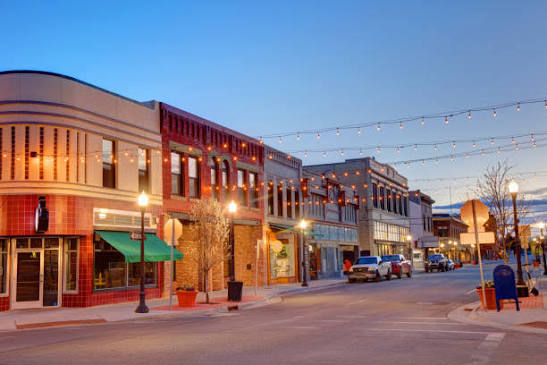 An evening view of downtown Idaho Falls