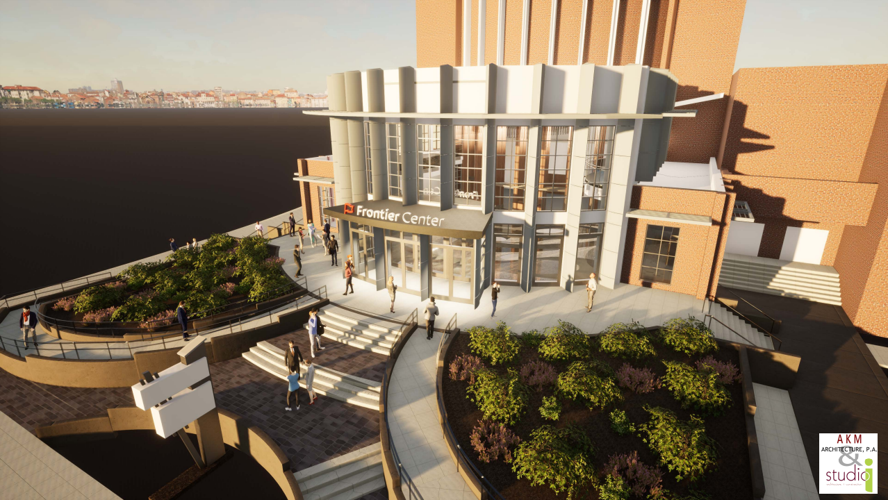 An architectural rendering of the renovated Frontier Center