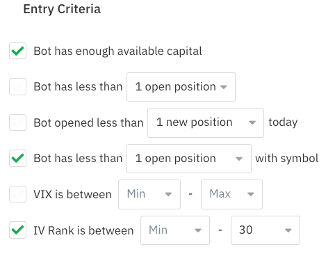 Entry criteria filtering