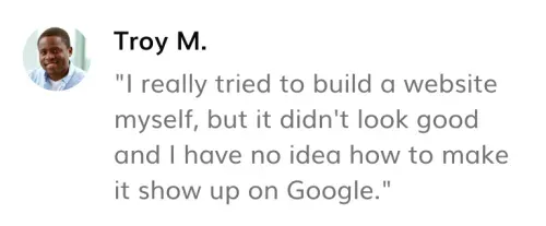 Testimonial about business owners trying to get a website without ueni