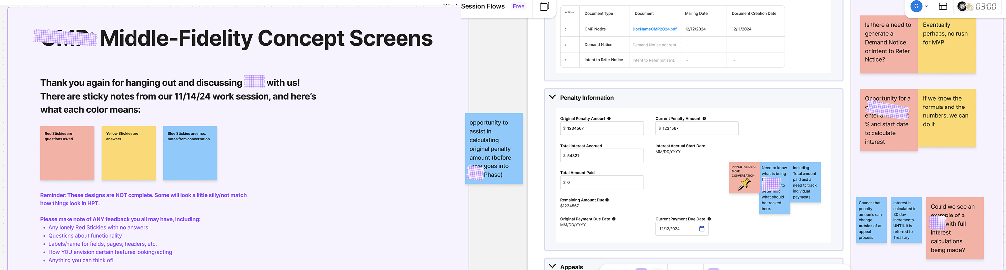 screenshots from a digital whiteboard showcasing notes and context from a collaborative meeting.