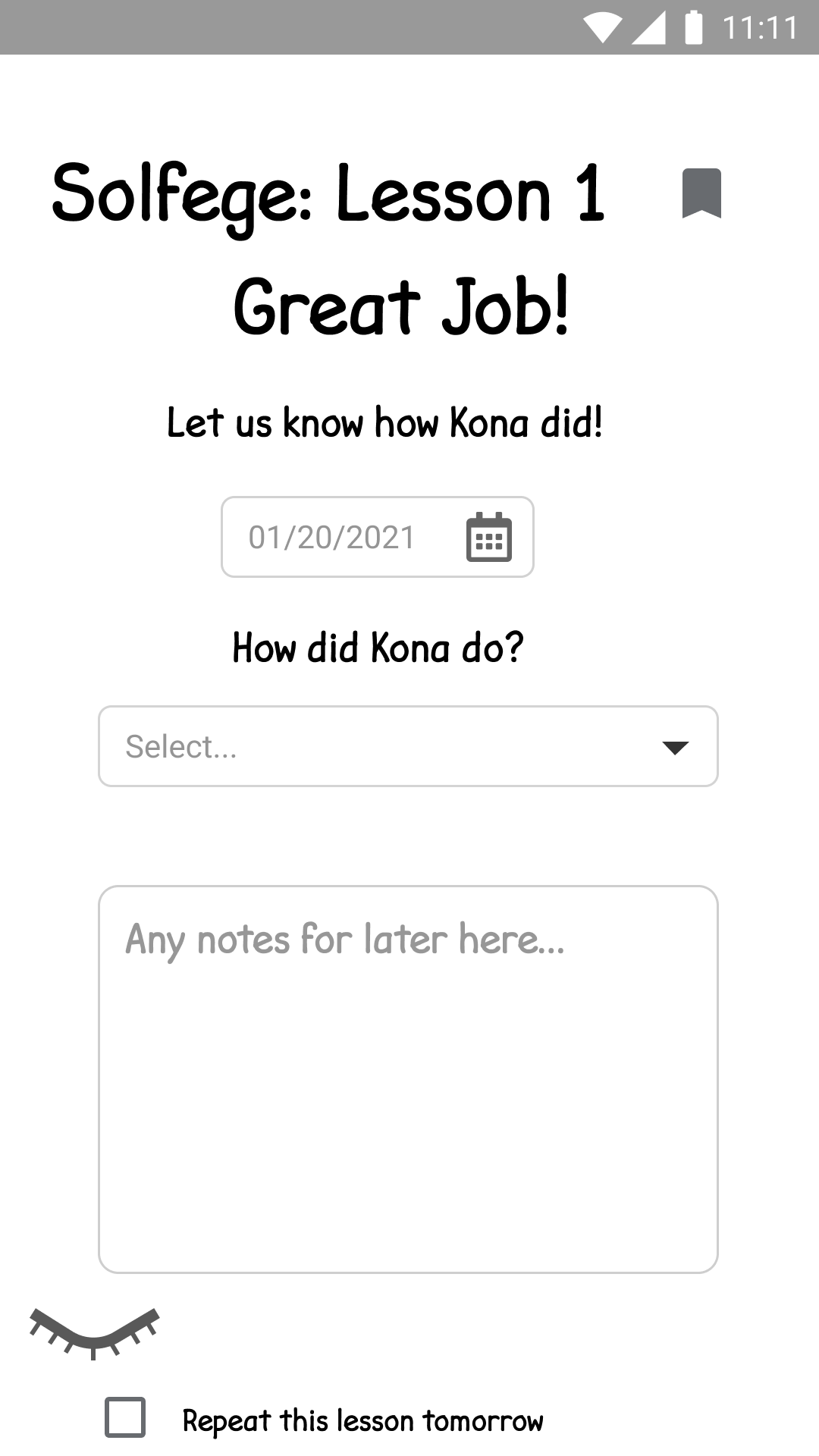 Lesson complete digital wireframes