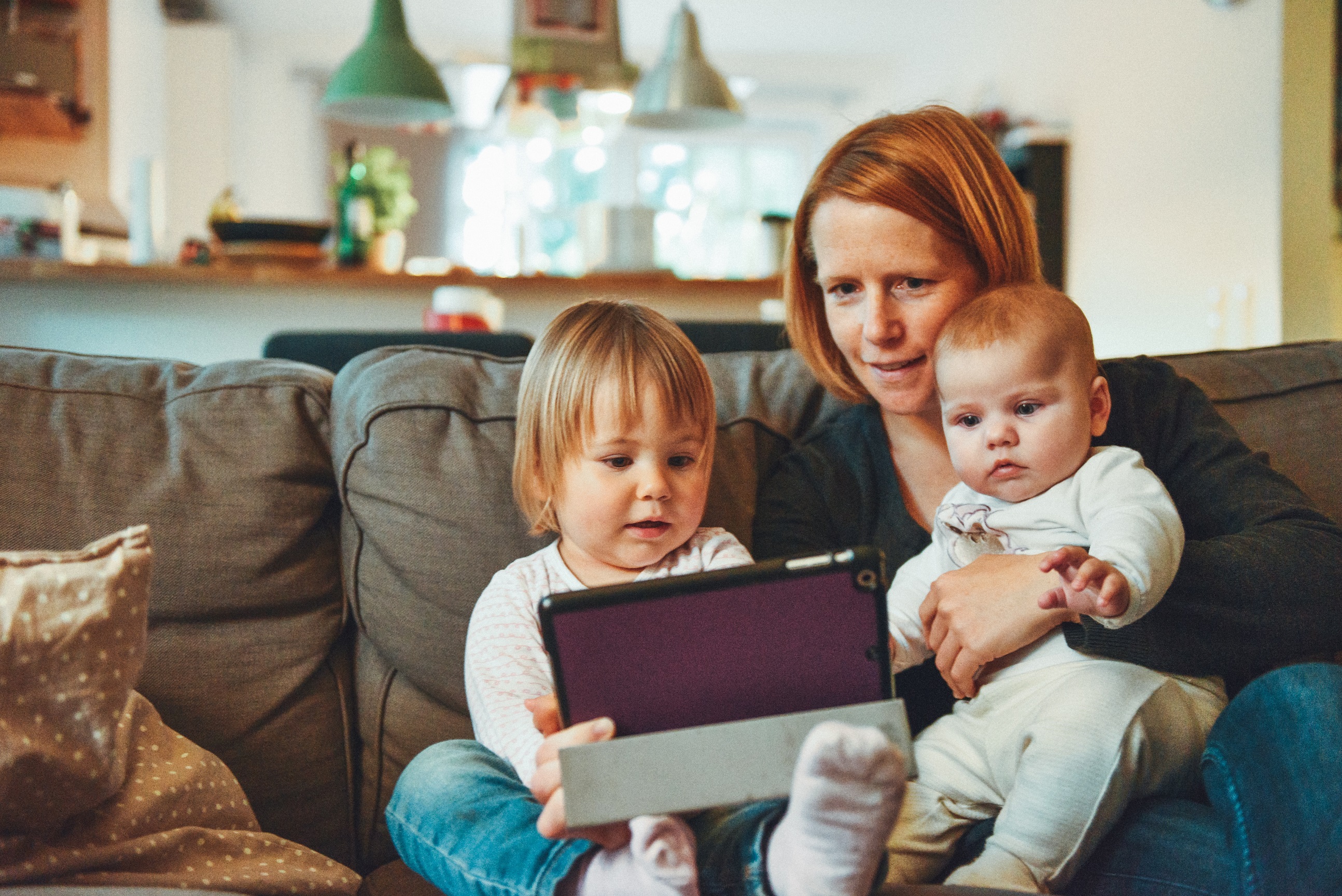 Mom and children learn together
