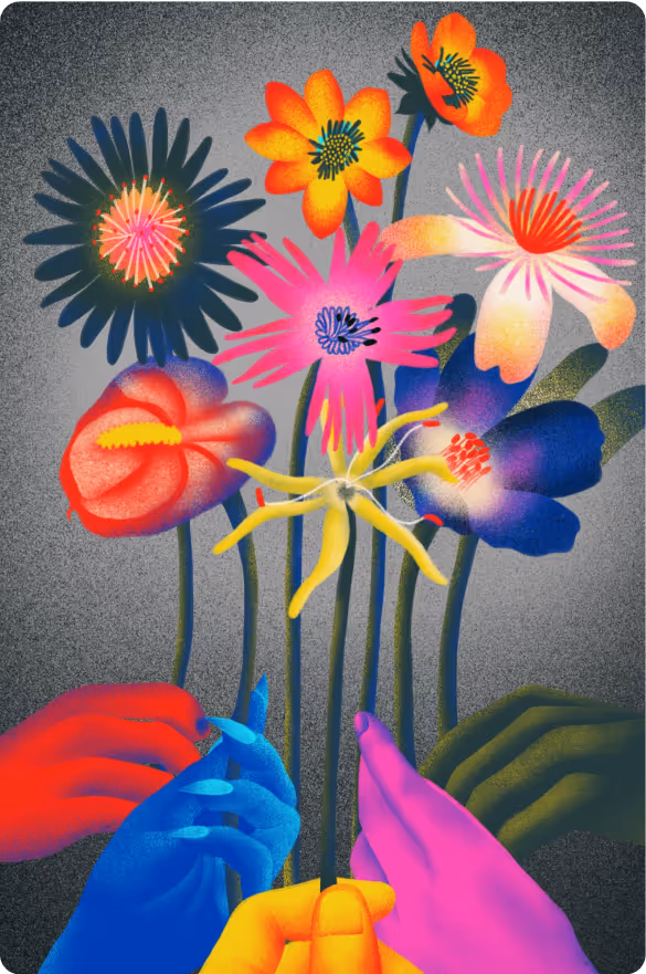 Illustration of hands holding flowers