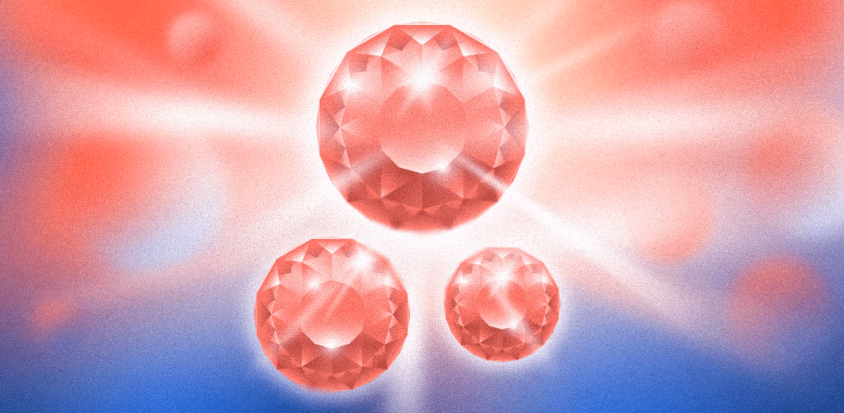 Illustration of three red circular gems in the shape of the Asana logo