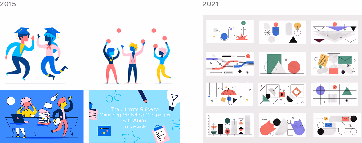 Previous versions of Asana's illustration style