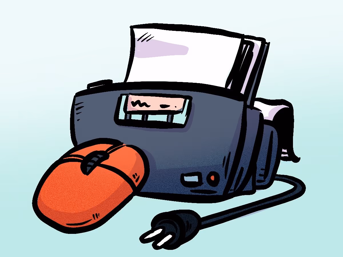 Ein Drucker und eine Computermaus