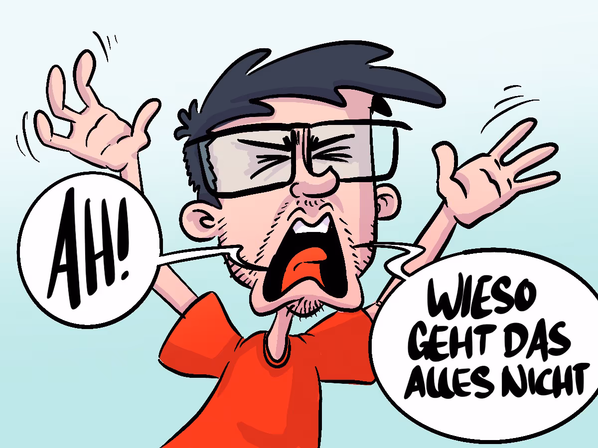 Julian Reichel als Comicfigur regt sich darüber auf, warum nichts funktioniert
