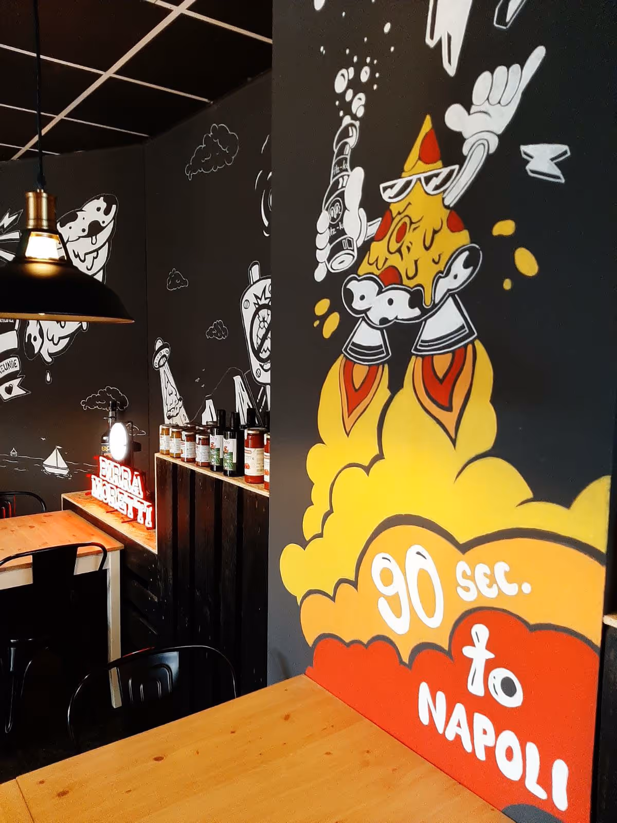 A Mural Painting of a Pizza Rocket
