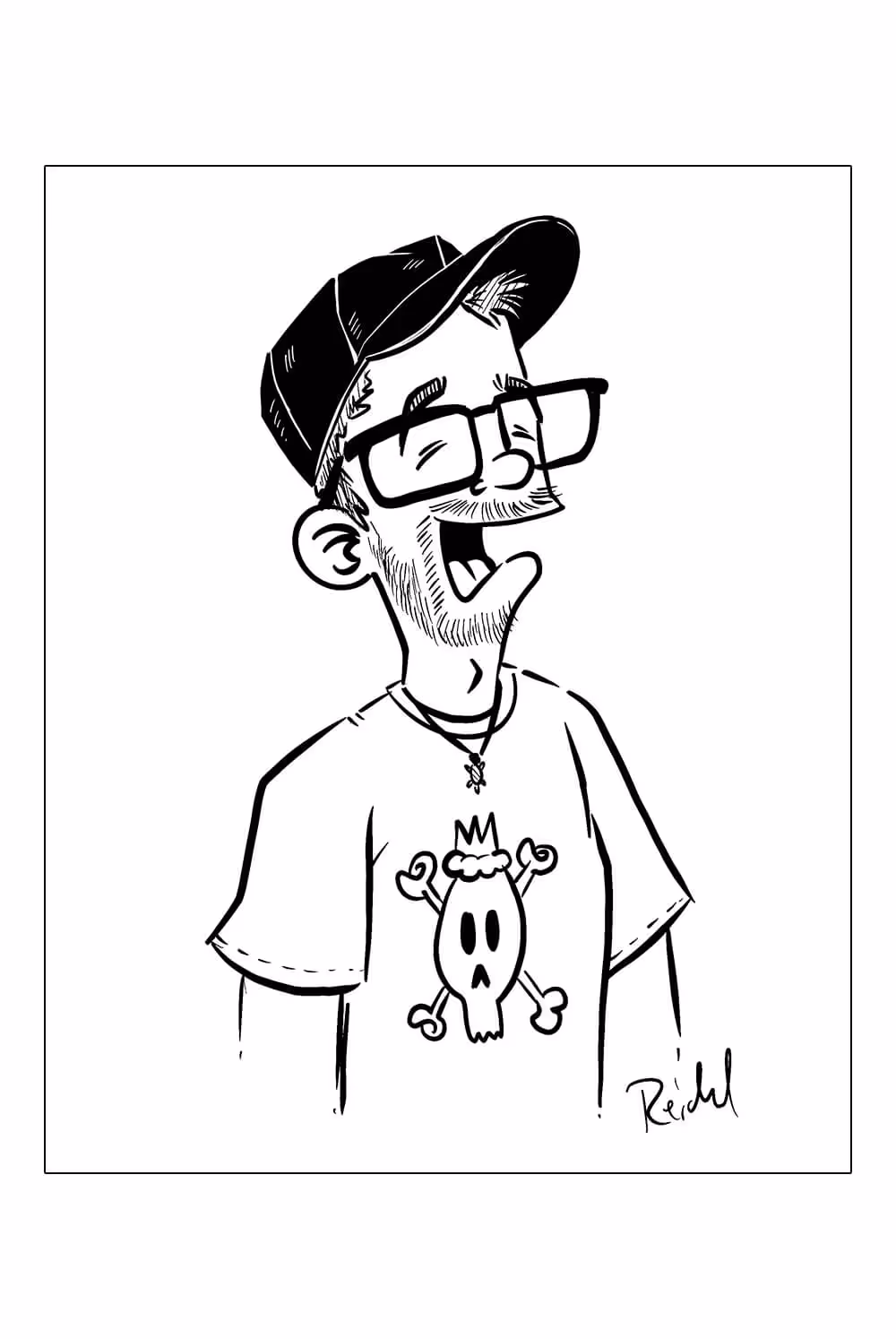 A less detailed sketch drawn by Julian Reichel of himself.