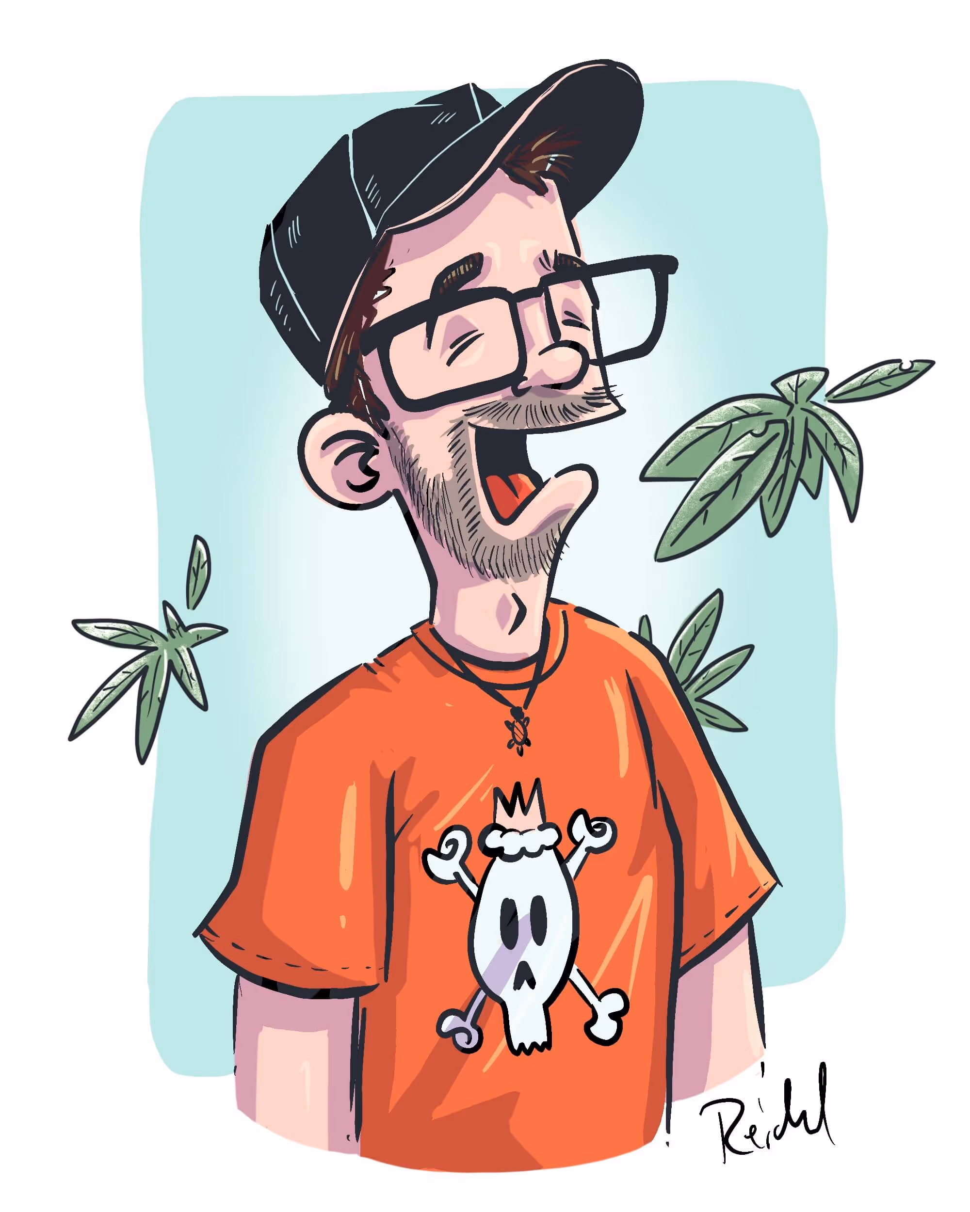 A less detailed portrait drawn by Julian Reichel of himself.