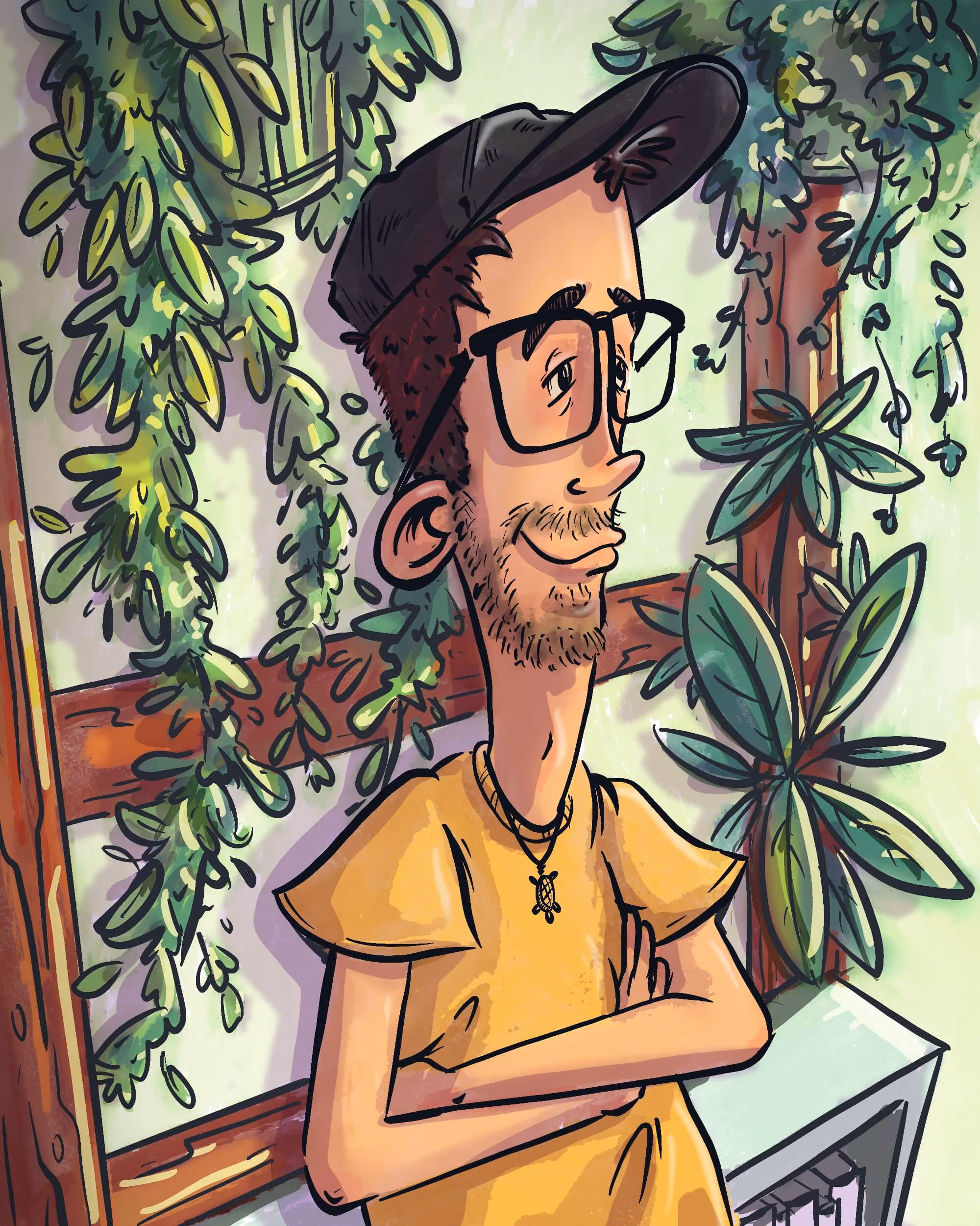 A detailed portrait drawn by Julian Reichel of himself.