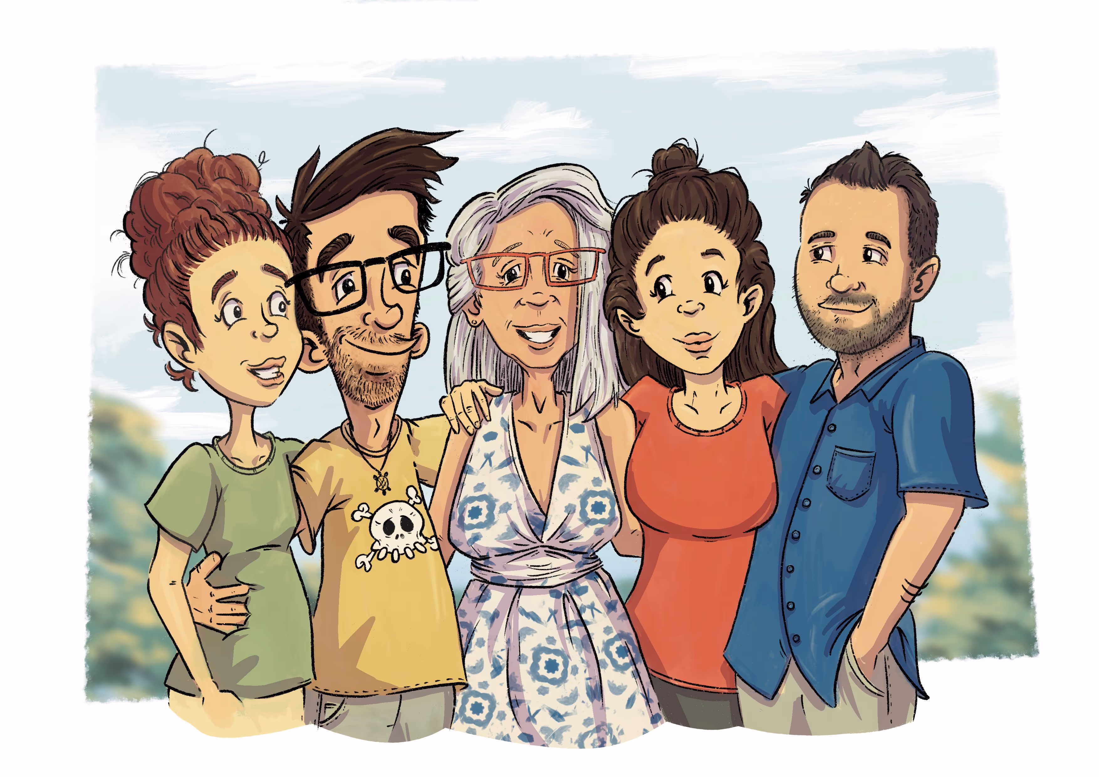 A family portrait in comic style