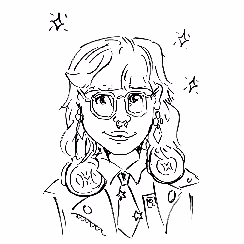 Eine Porträtzeichnung einer Jungen Frau in Schwarzweiß. Skizzenhaft dargestellt von Julian Reichel