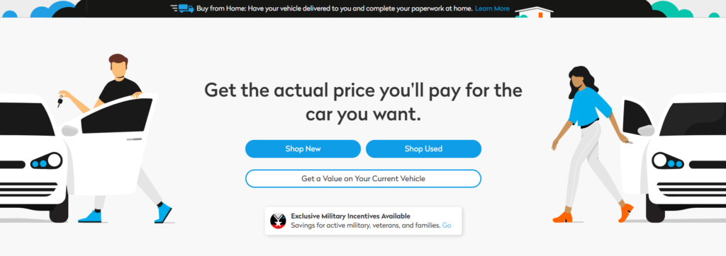 Buying a new and used car page.
