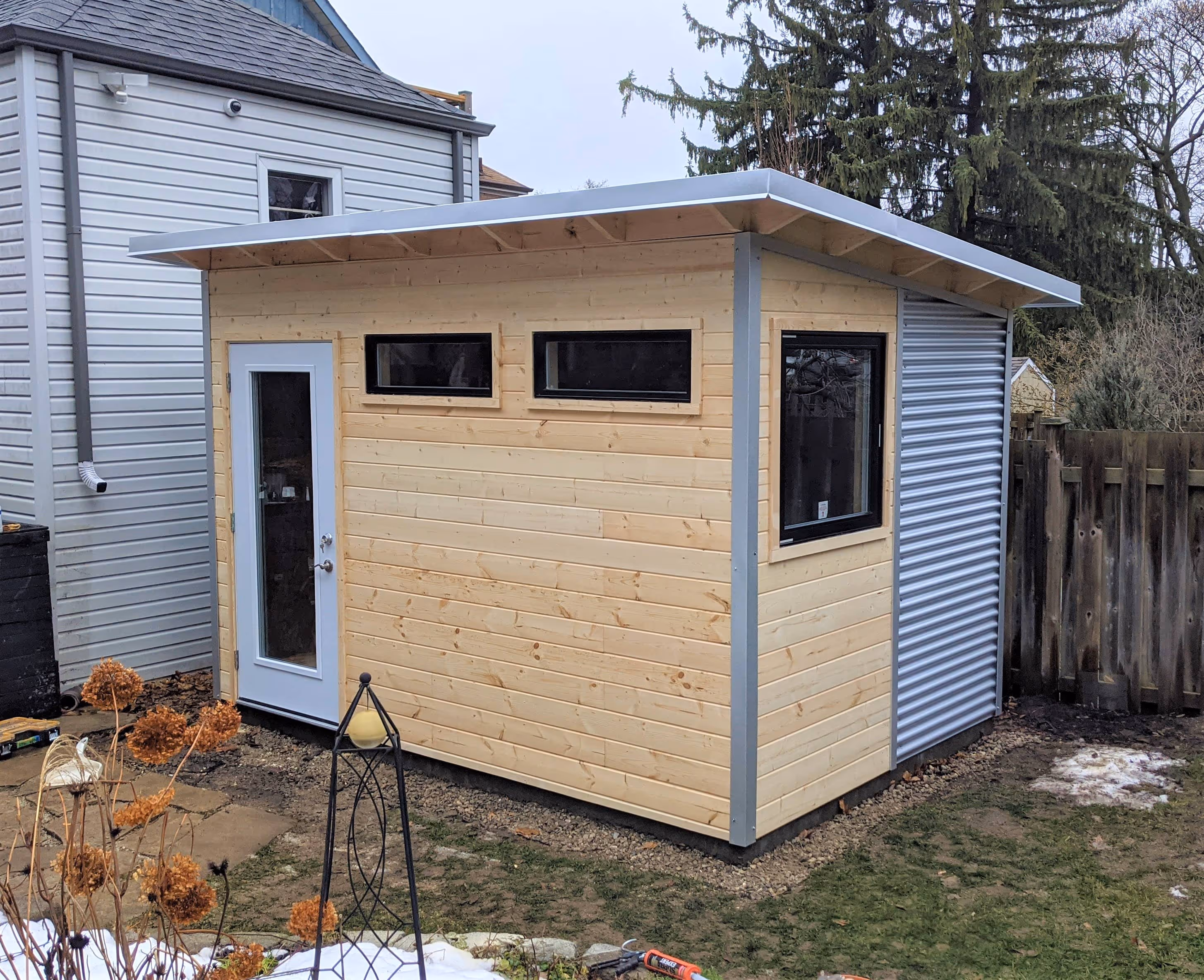 12' x 8' Custom Essential Shed with Clear-coated Pine and Galvalume Steel