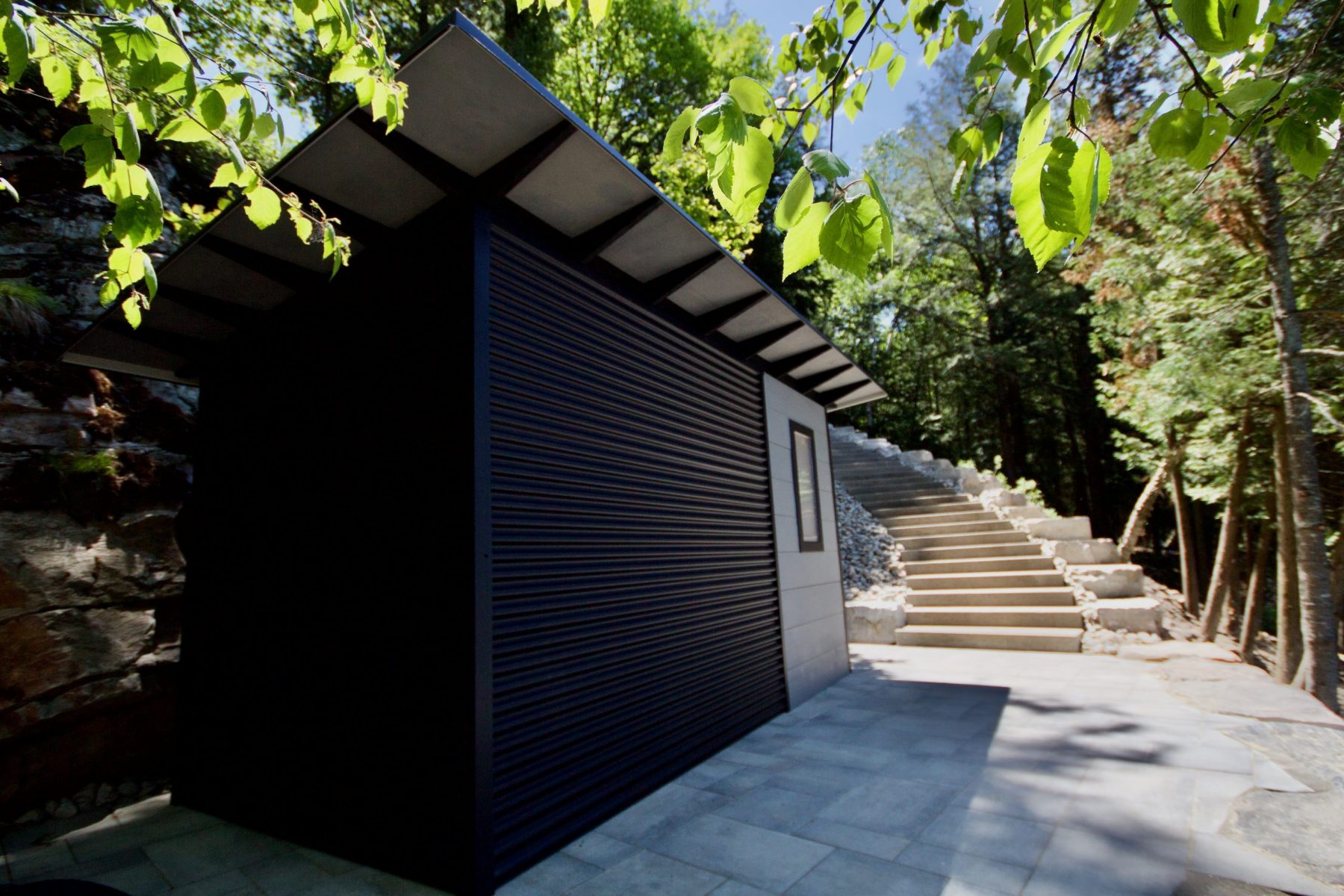 14' x 7' Custom Storage Shed with Kendall Charcoal Stain and Jet Black Steel