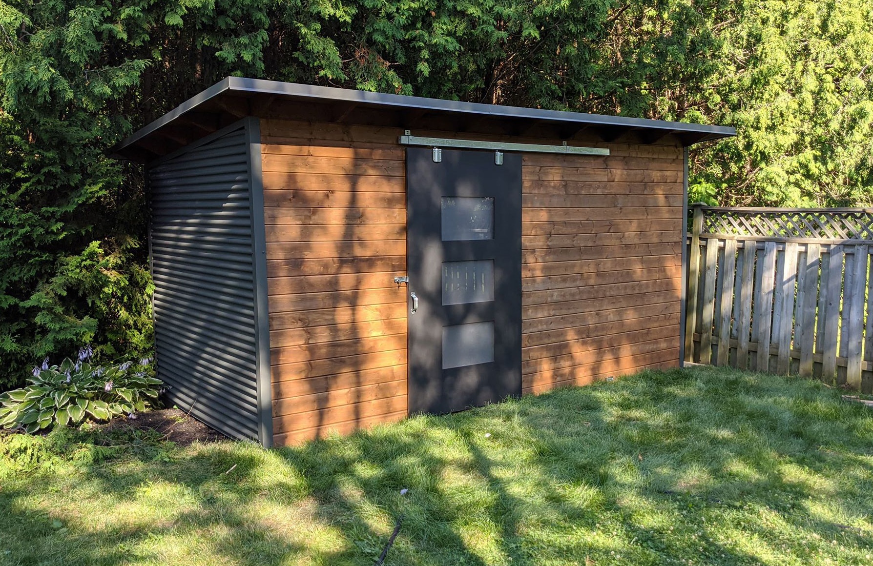 16' x 8' Essential Shed with Muskoka Brown Stain and Charcoal Steel