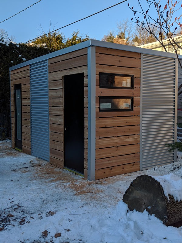 16' x 8' Custom Cube Shed with Cedar Siding and Galvalume Steel