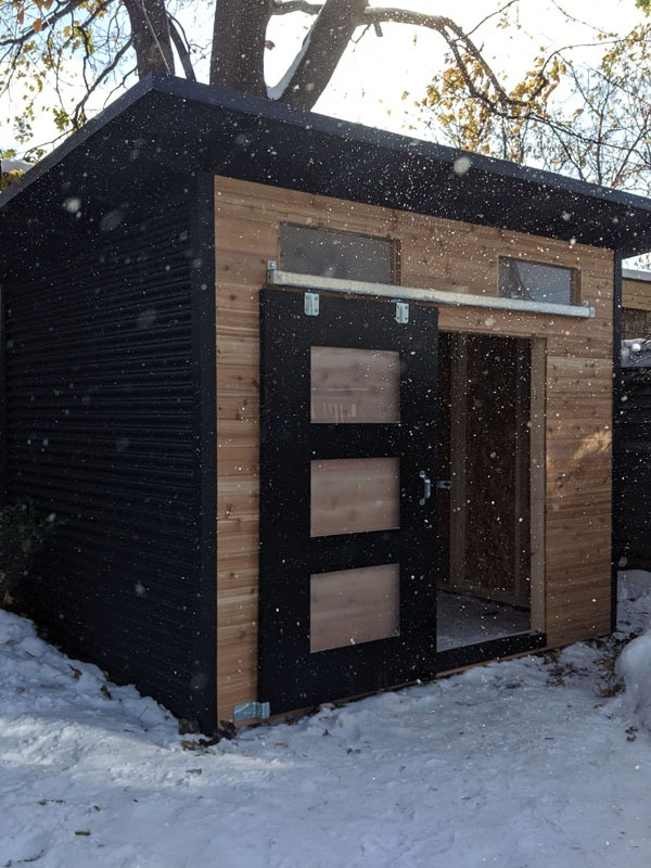 10' x 8' Advanced Modern Shed with Natural Cedar Front and Jet Black Steel