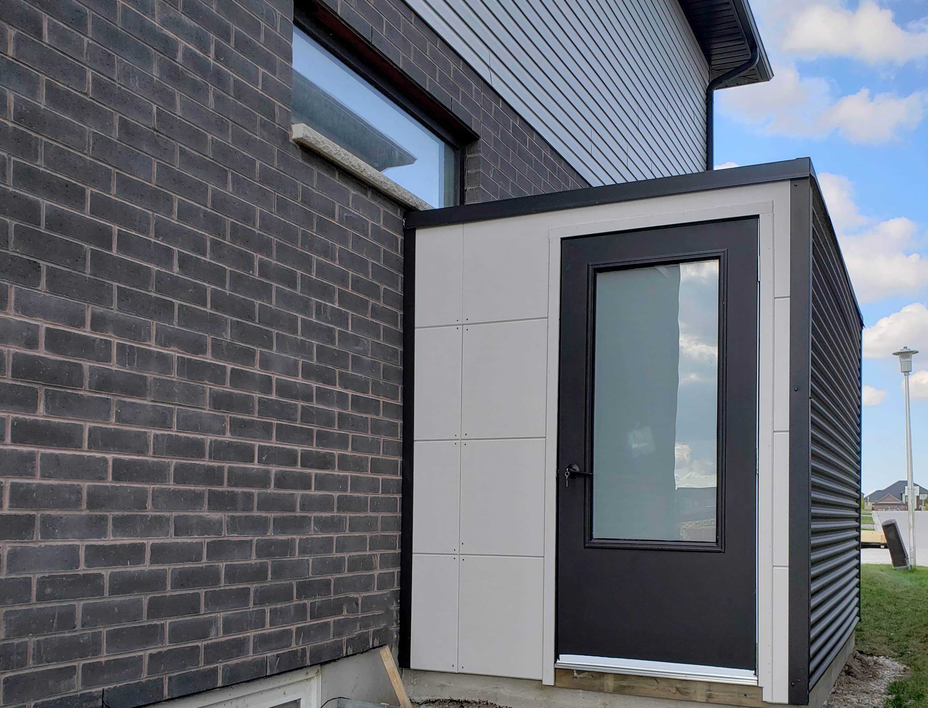 6' x 12' Cube Pool Shed with White Exteria Paneling and Jet Black Steel