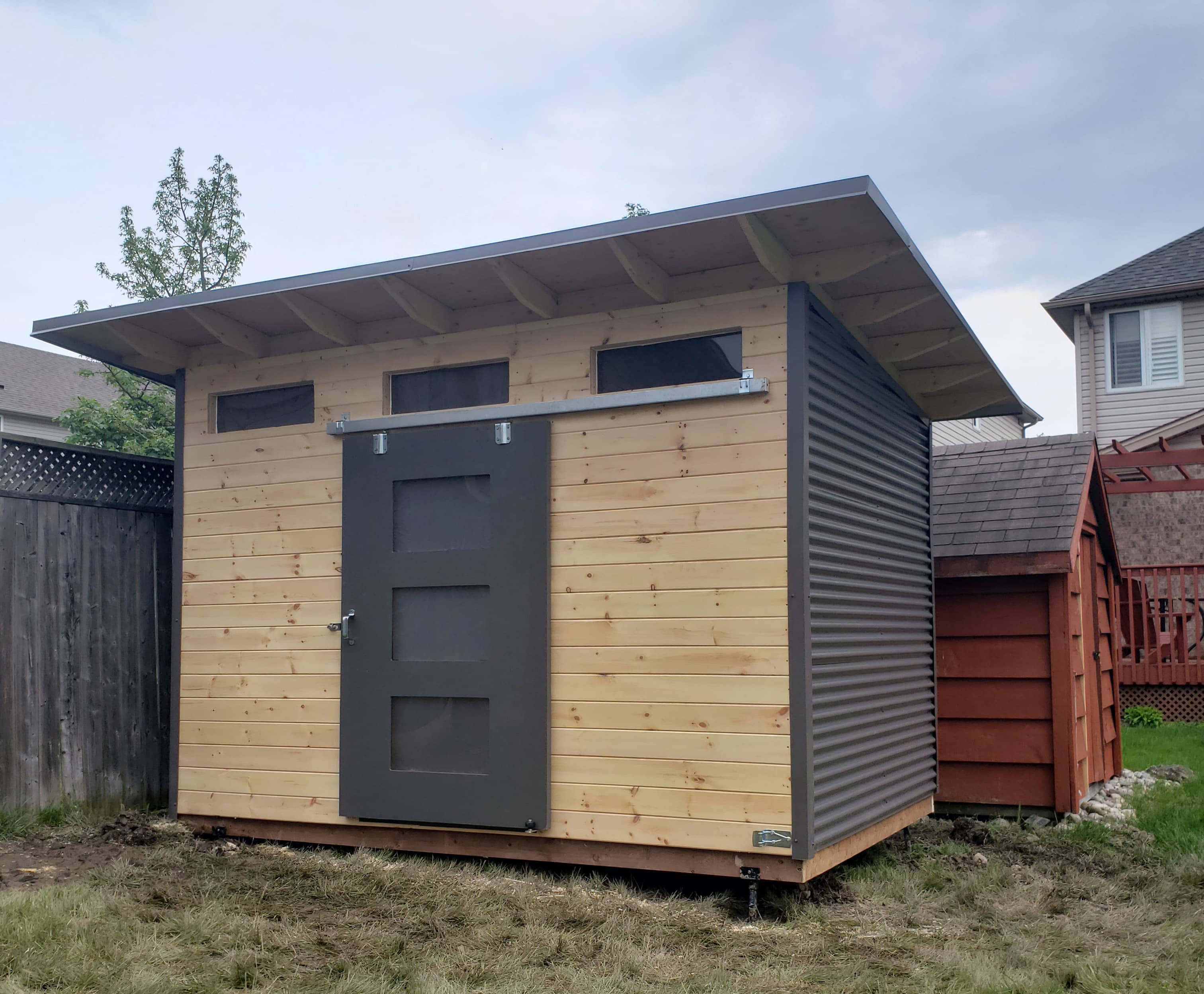 12' x 8' Advanced Garden Shed with Clear-coated Pine and Charcoal Steel