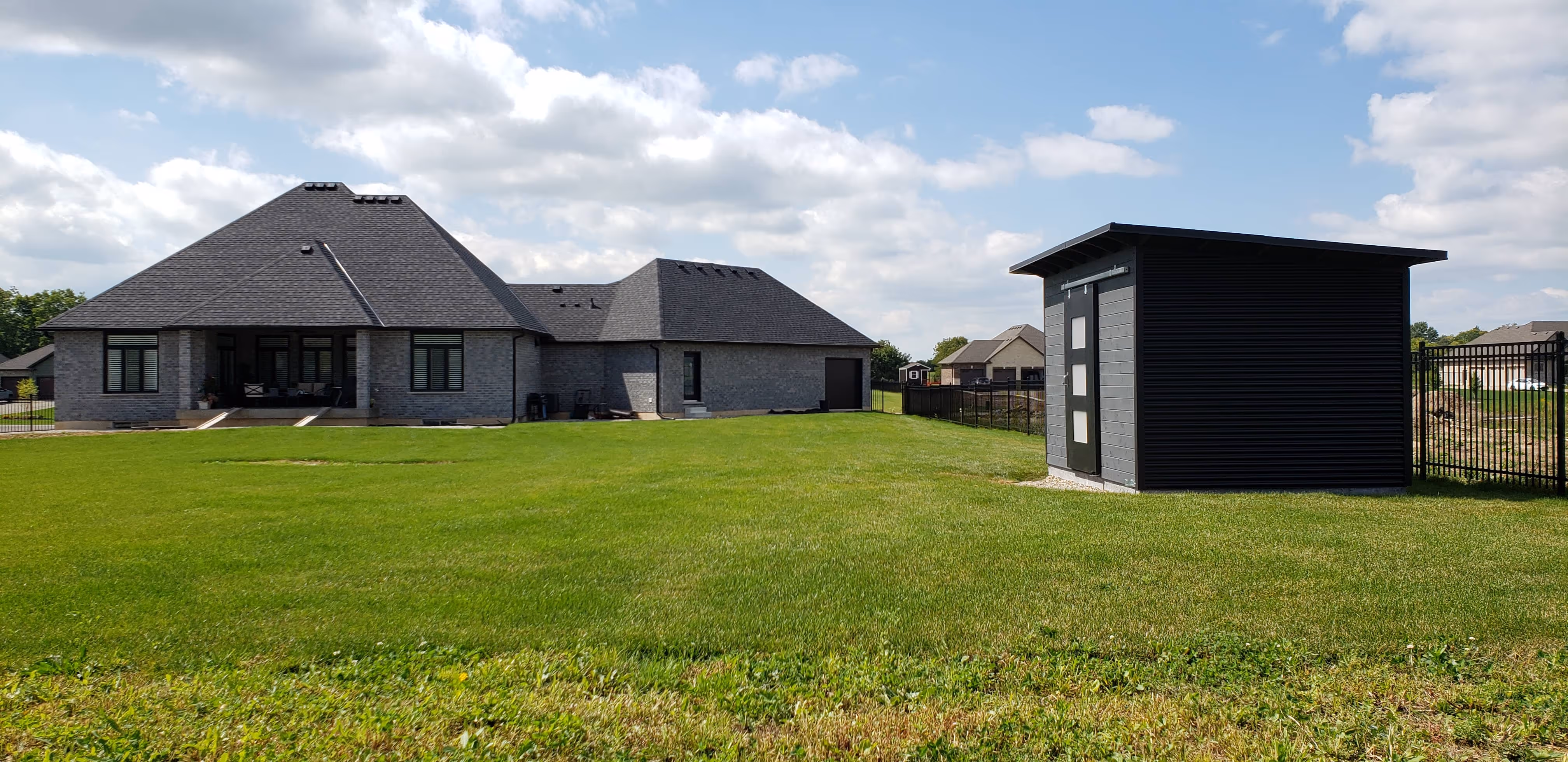 12' x 8' Essential Garden Shed with Charcoal Stain and Jet Black Steel