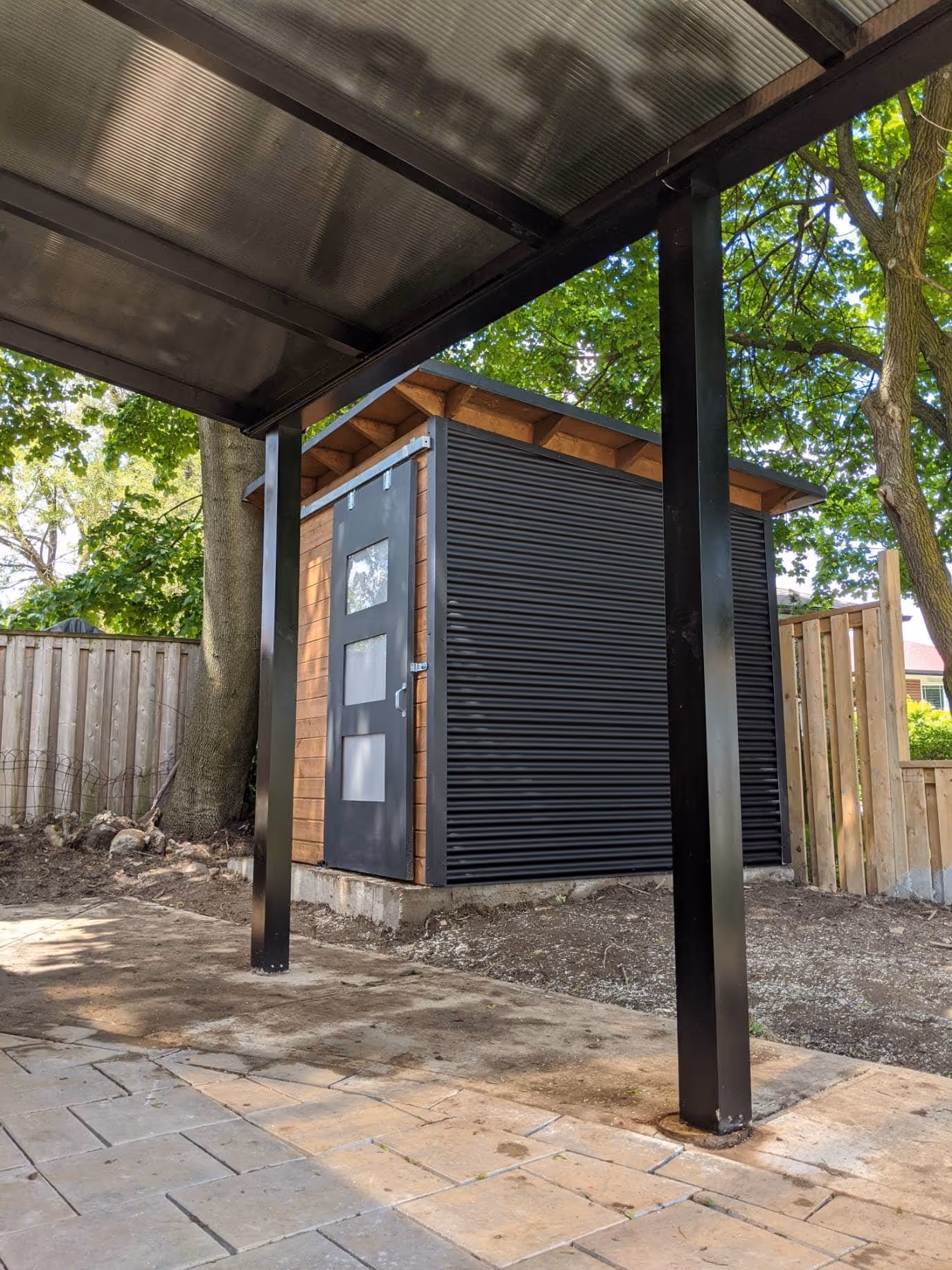 8'x 8' Essential Garden Shed with Muskoka Brown Stain and Charcoal Steel
