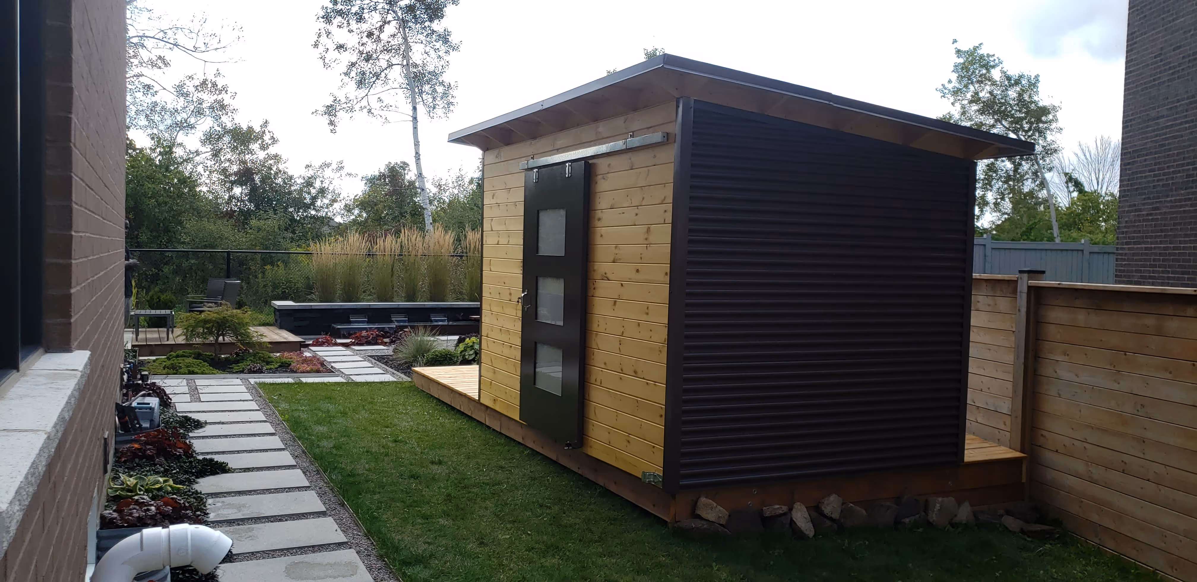 12' x 8' Essential Garden Shed with Clear-coated Pine and Charcoal Steel