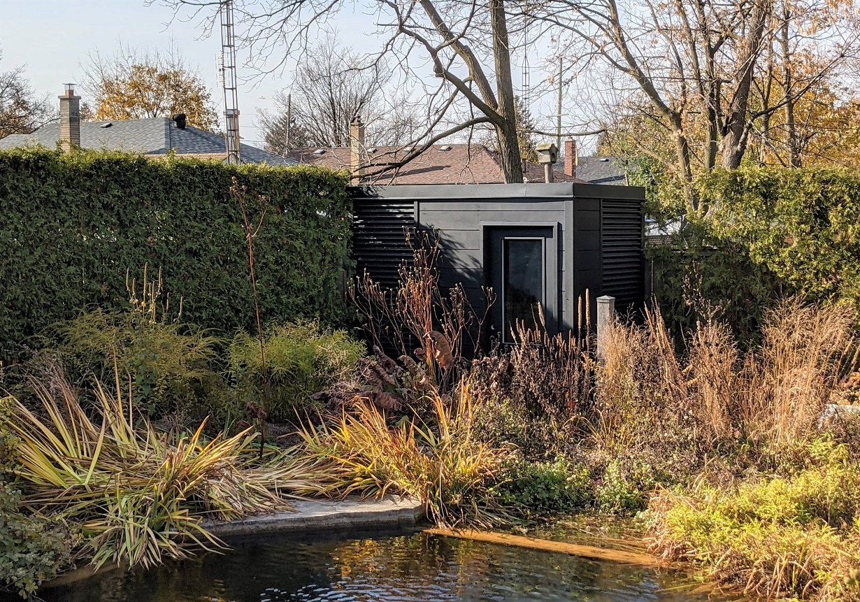 10' x 6' Custom Cube Shed with Black Beauty Stain and Jet Black Steel