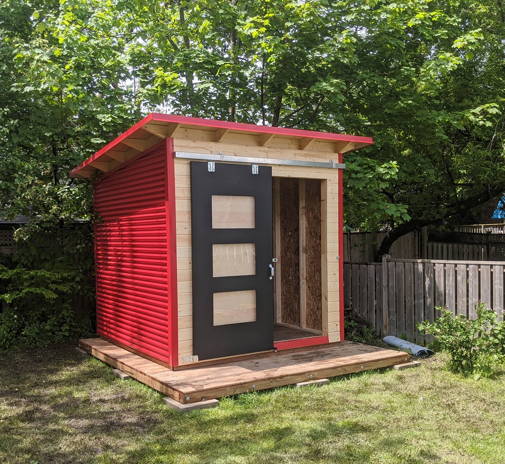 10' x 8' Essential Garden Shed with Clear-coated Pine and Red Steel