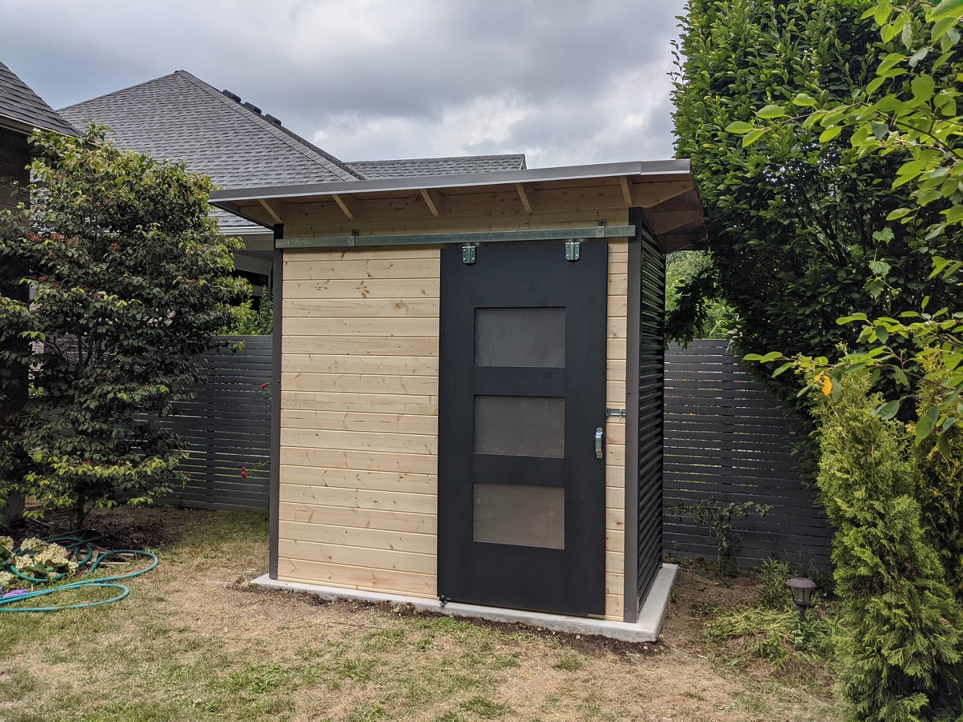 8' x 4' Essential Garden Shed with Clear-coated Pine Front and Charcoal Steel