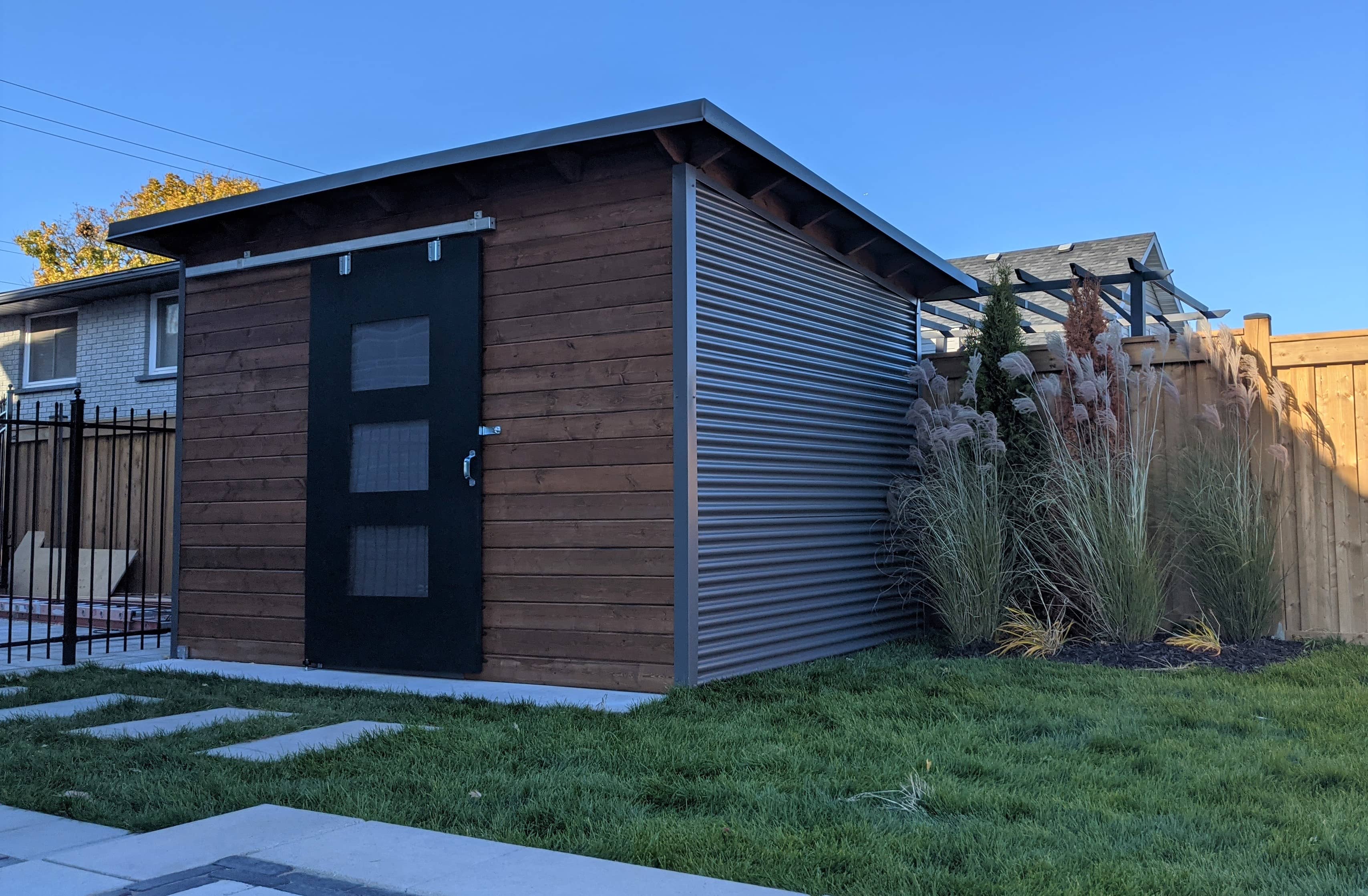 12' x 8' Essential Shed with Muskoka Brown Stain and Charcoal Steel