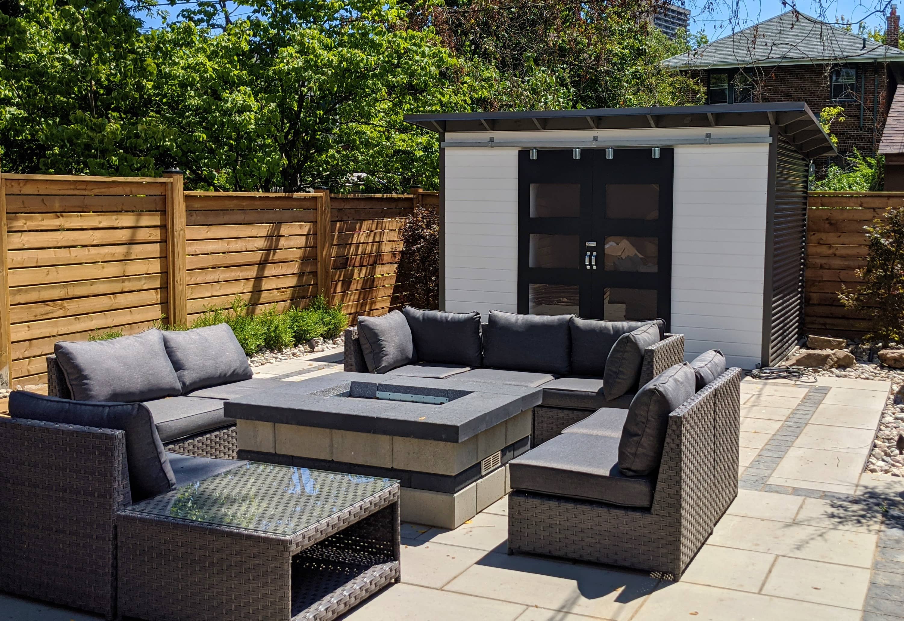 12' x 8' Essential Shed with White Satin Stain and Jet Black Steel