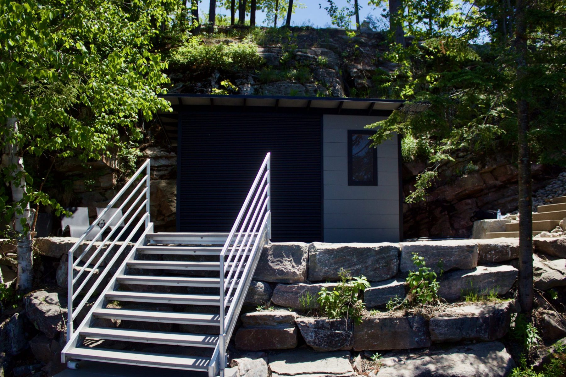 14' x 7' Custom Storage Shed with Kendall Charcoal Stain and Jet Black Steel