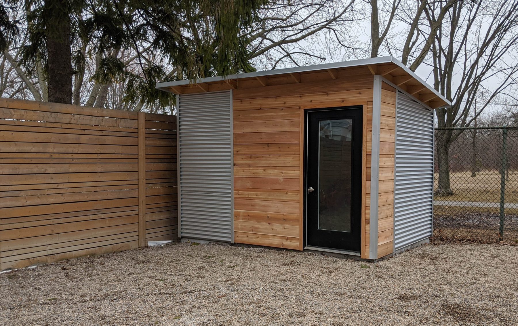 12' x 8' Custom Essential Shed with Natural Cedar Siding and Galvalume Steel