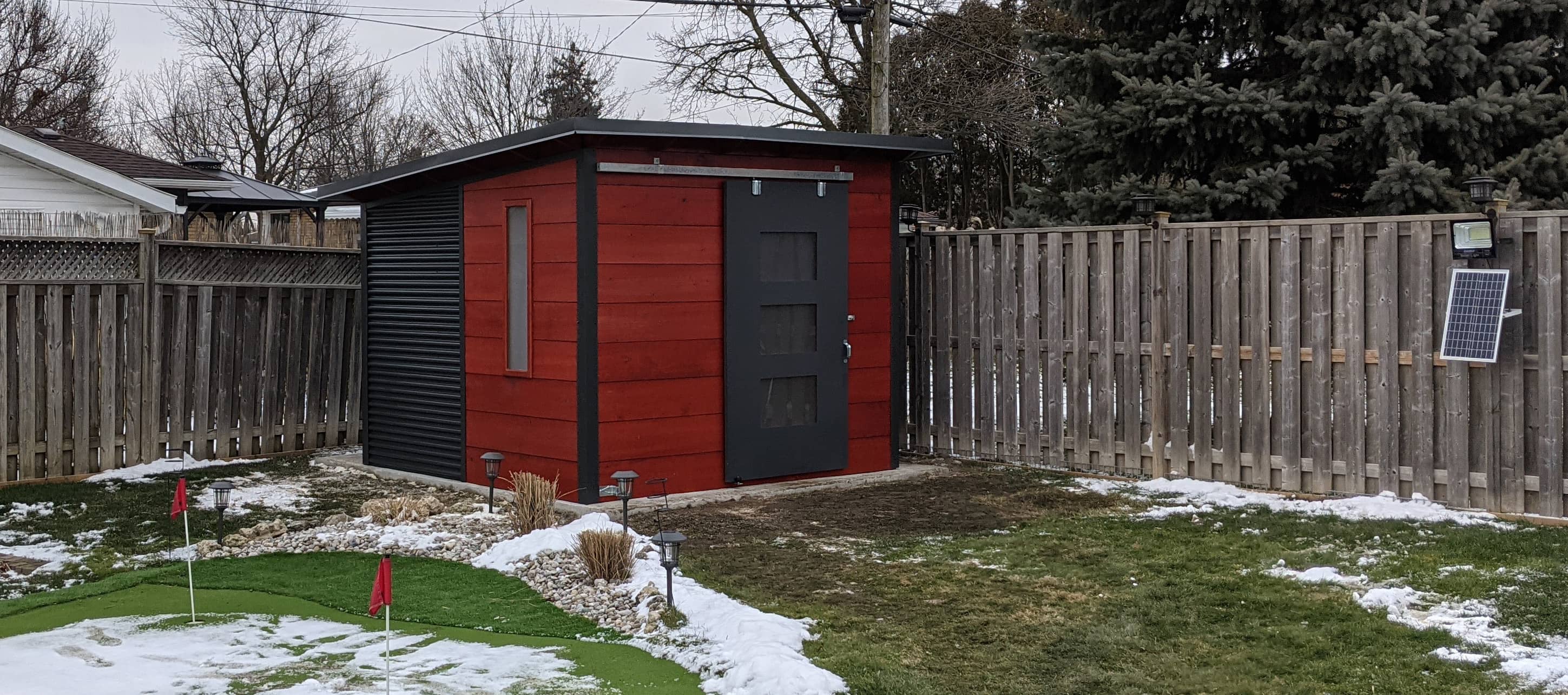 10' x 10' Custom Essential Shed with Mahogany Shiplap and Iron Ore Steel