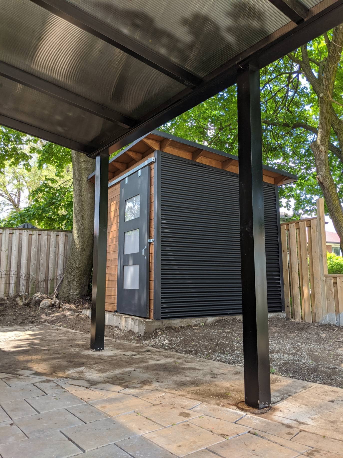 8'x 8' Essential Garden Shed with Muskoka Brown Stain and Charcoal Steel