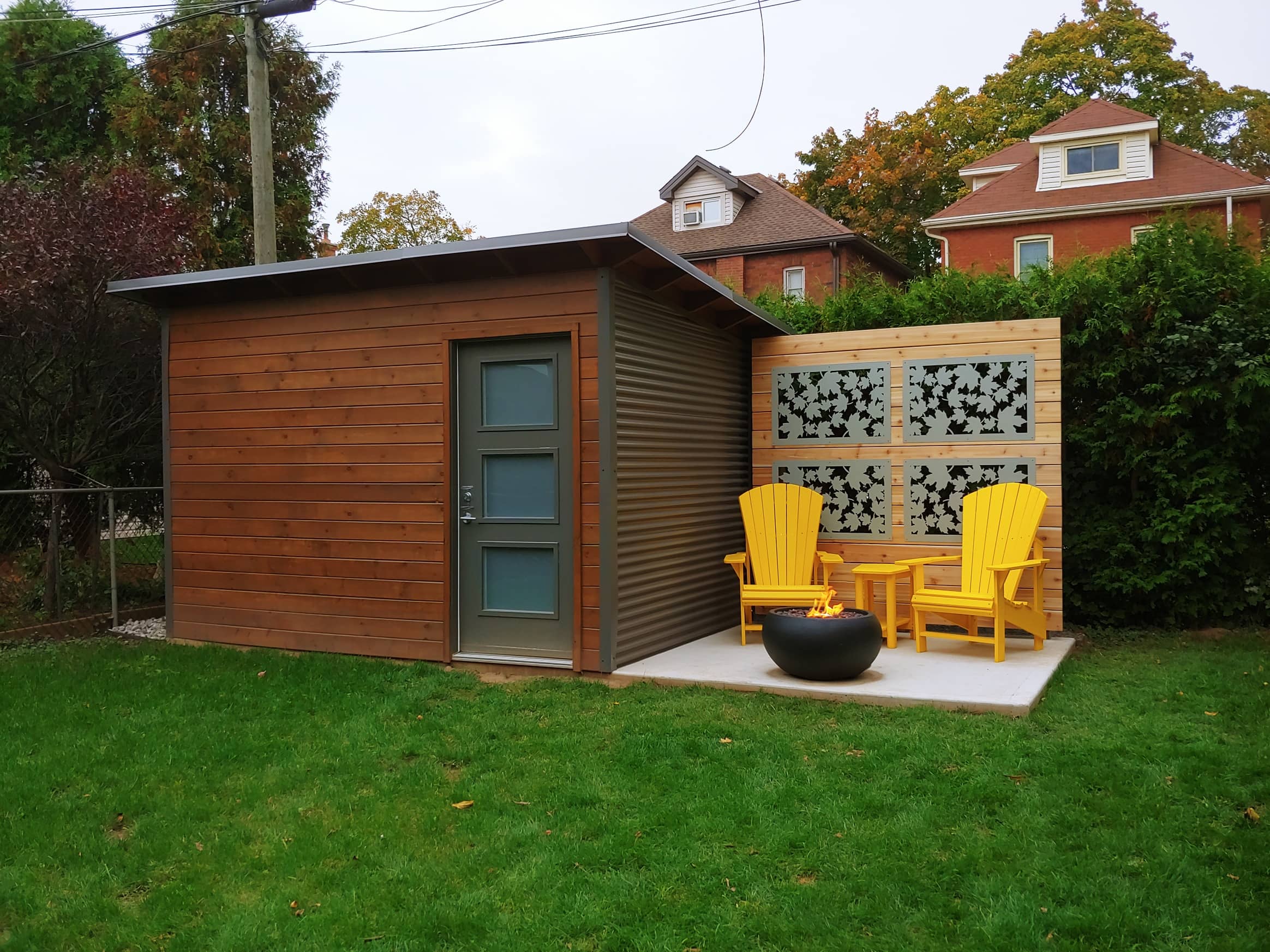 12' x 8' Custom Garden Shed with Muskoka Brown Stain and Charcoal Steel