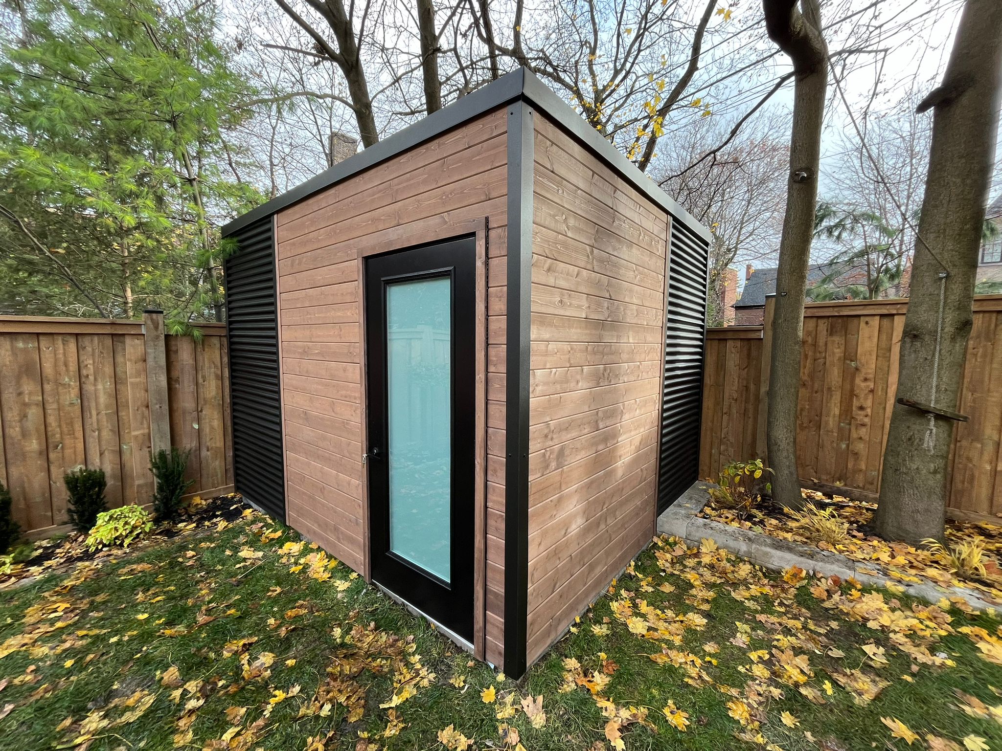 Cube shed installed in Ontario backyard