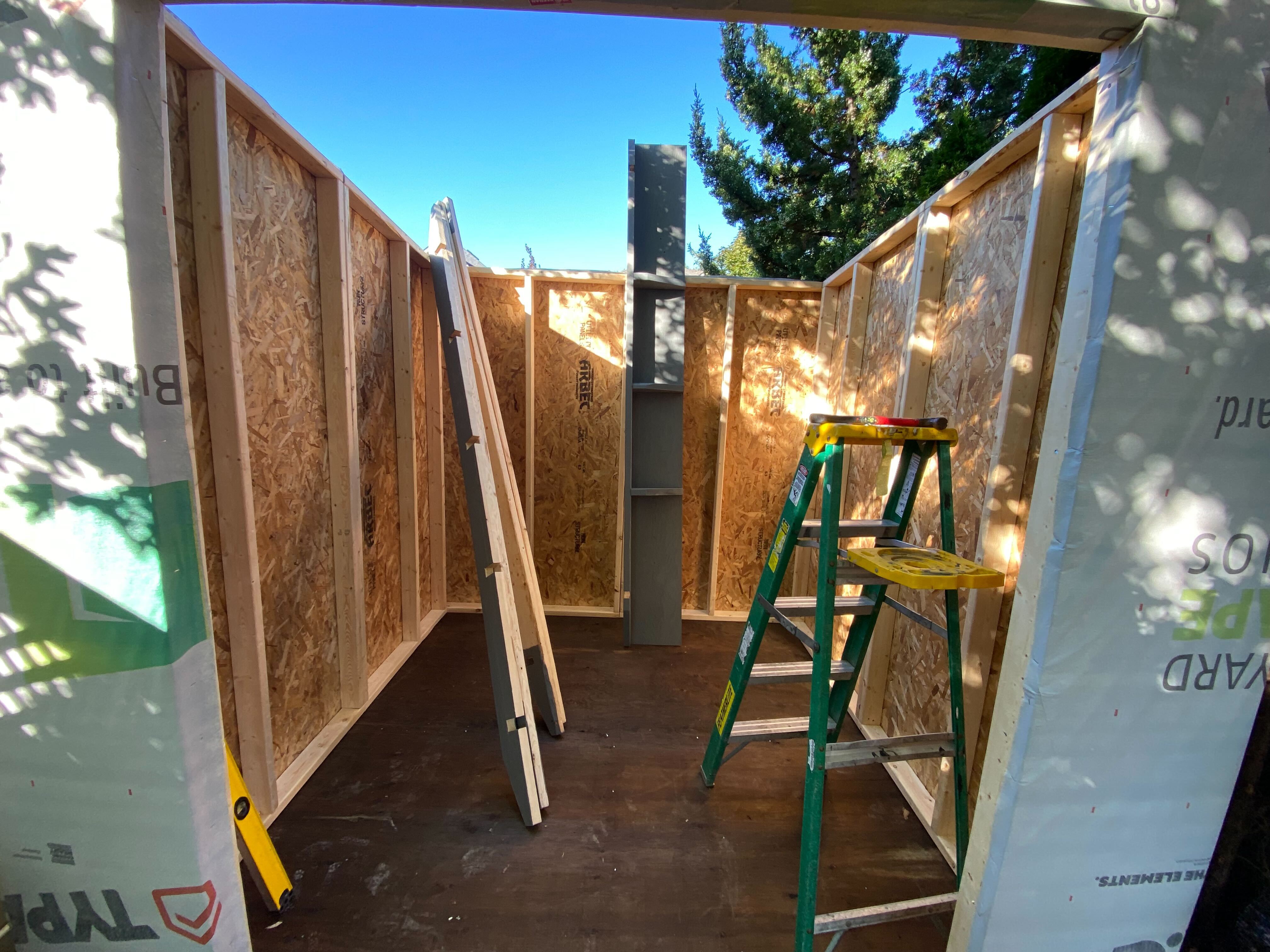 Modern shed wall system before exterior finish