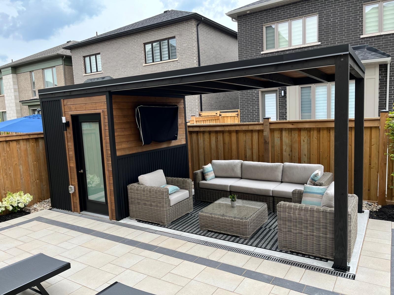 Cabana with low maintenance steel siding  in jet black