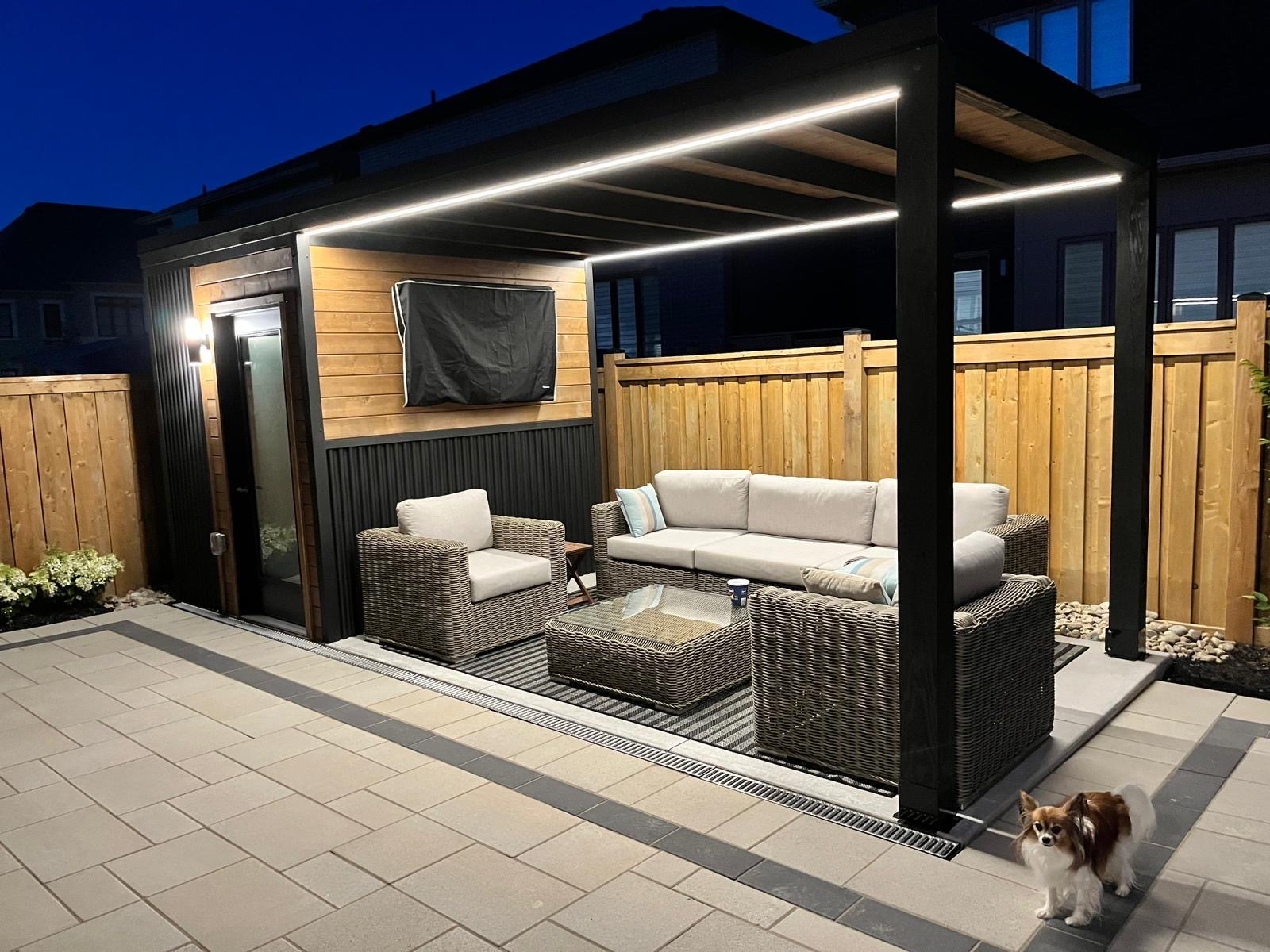 Custom Pool Cabana in Ontario with TV and loungers
