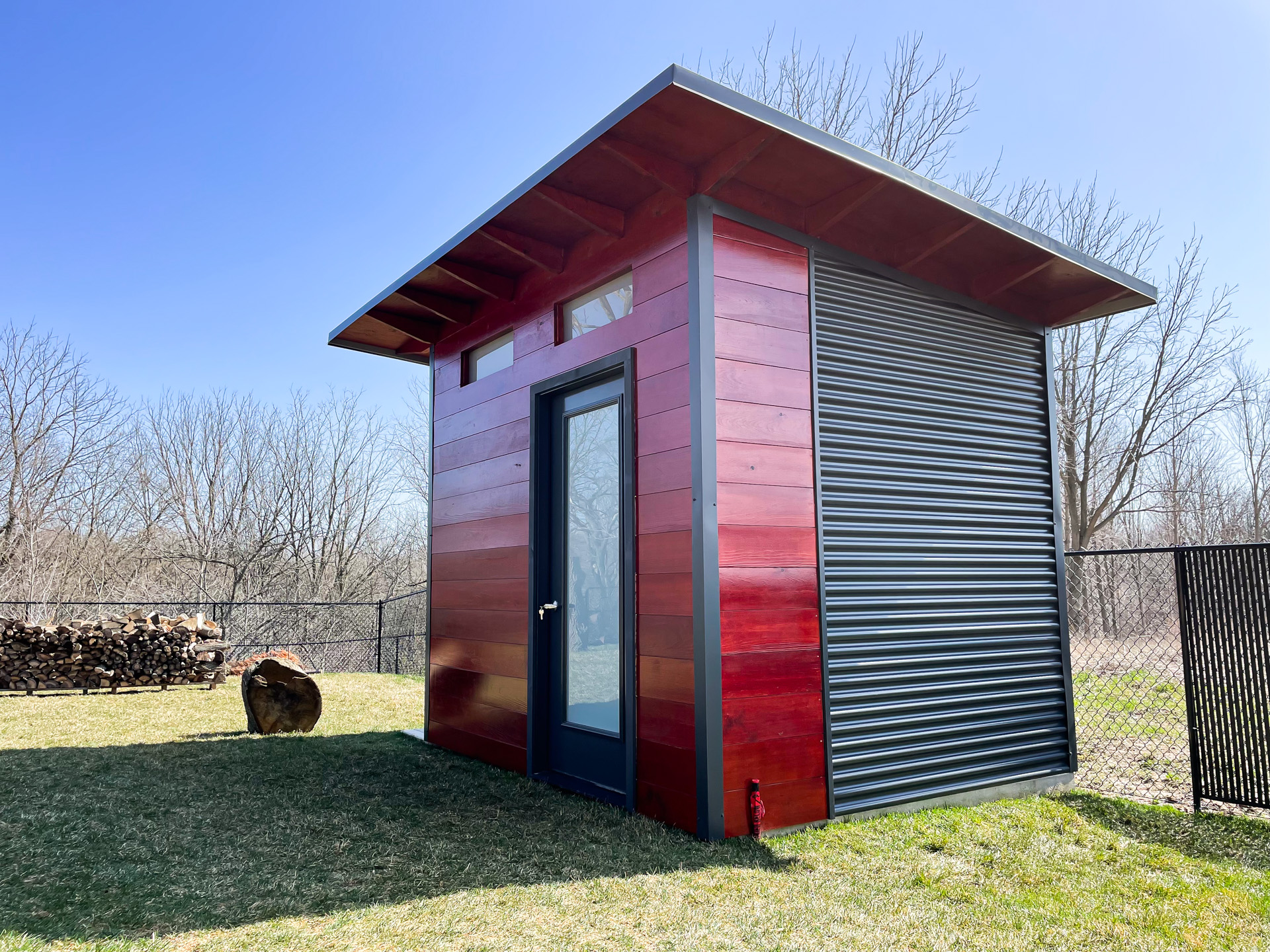 10x8 Advanced Shed with mahogany stain and iron ore steel